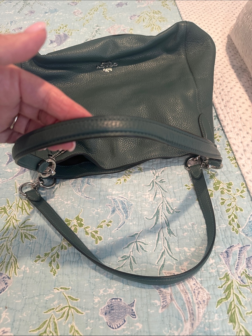 Coach Green Pebbled Leather Shoulder Hobo with Matching Wallet - Picture 10 of 11